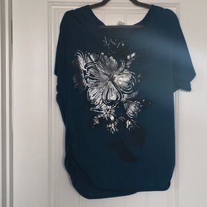 Dark teal shirt with silver flower